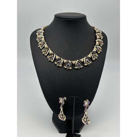 Vintage STAR Necklace & Earrings Set, Gold-Tone, w/Aurora Borealis Rhinestones-- - Picture 9 of 15